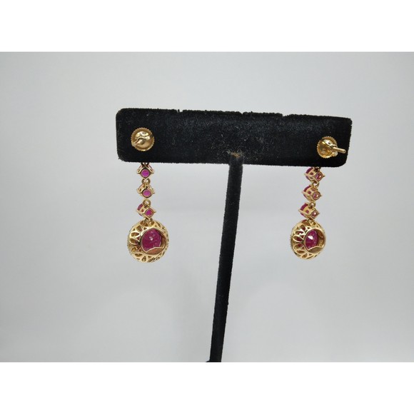 14kt Ruby 16.48ct & Diamond dangle earrings - Picture 4 of 10